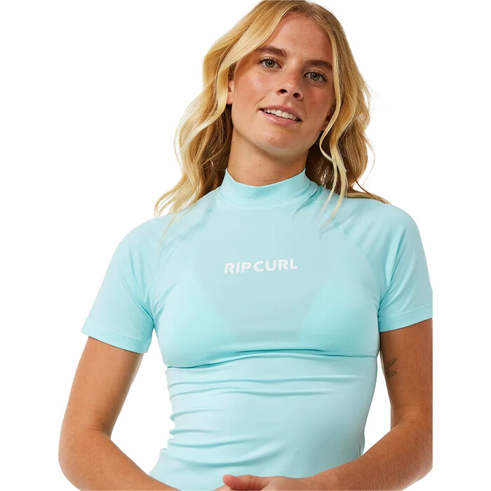 2024 Rip Curl Womens Classic Surf UPF Short Sleeve Rash Vest 15HWRV - Sky Blue